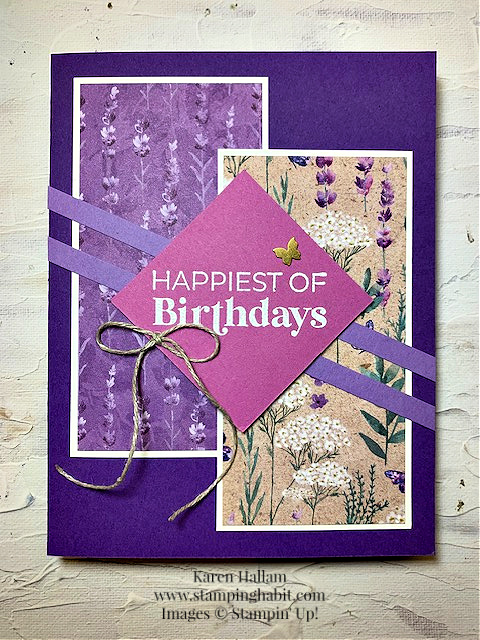 throughout the year, perennial lavender dsp, csf 835, birthday card idea, heat embossing, stampin up, karen hallam