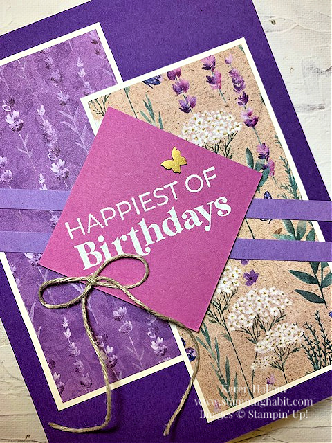 throughout the year, perennial lavender dsp, csf 835, birthday card idea, heat embossing, stampin up, karen hallam