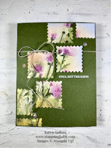 thoughtful journey dsp, unbounded love stamp set, perennial postage dies, heat embossing, csf839, get well card idea, stampin up, karen hallam