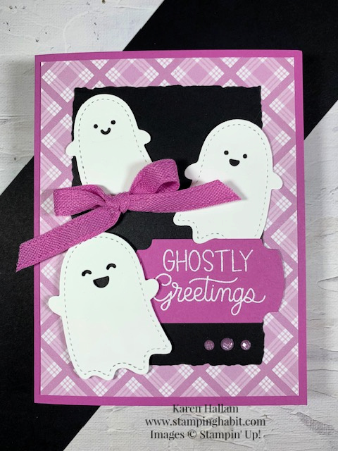 dandy designs dsp, deckled rectangle dies, labeled with love dies, cc2c, halloween card idea, stampin up, karen hallam, ppp stitched ghosts dies, ppp halloween corners stamp set