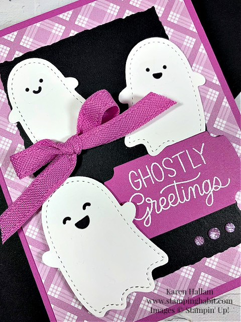 dandy designs dsp, deckled rectangle dies, labeled with love dies, cc2c, halloween card idea, stampin up, karen hallam, ppp stitched ghosts dies, ppp halloween corners stamp set